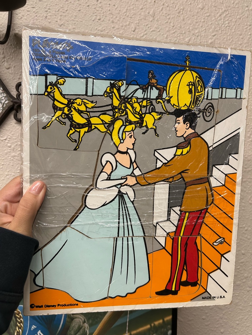 vintage Playskool wooden puzzle Disney Cinderella Canvas Wall Art - Light Blue,